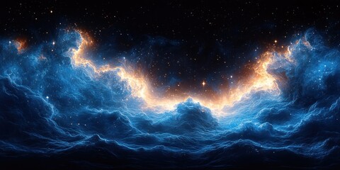 Fototapeta premium Vibrant Cosmic Nebula Surrealist Illustration Panoramic View Dramatic Lighting Space Cloudscape