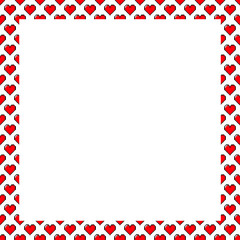 Fototapeta premium Heart shaped pixel art seamless patterns border frame. Valentines frame
