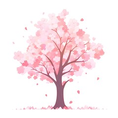 Fototapeta premium simple Cherry blossom flat design white background, generation AI 