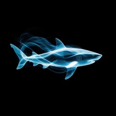 Abstract glowing lines forming the shape of a swimming shark