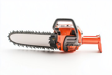 Fototapeta premium Selective focus chainsaw isolated on white background, Motor chainsaw for carpenter and lumberjack.