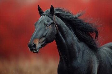 striking blackandwhite portrait of an andalusian purebred horse showcasing its majestic front face and flowing mane against a simple backdrop emphasizing elegance and strength