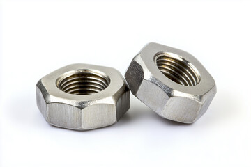 Mechanical nut and bolt isolated on white background, Selective focus engine part for mechanical.