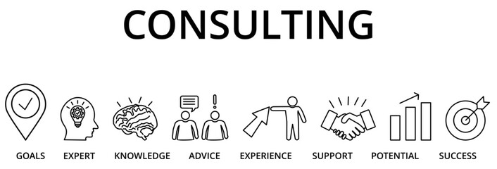 Banner consulting concept. Text and icons. Vector illustration