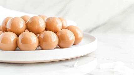 Minimalist geometric design with beige spheres on ceramic plate for contemporary decor