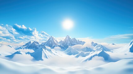 Fototapeta premium A breathtaking view of a mountain range covered in pristine snow, with bright winter sunshine and a crisp blue sky above.