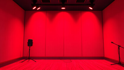 Red soundproof background. Acoustic faom texture with red lighting. Recording studio wall background, color sketch. with white shades