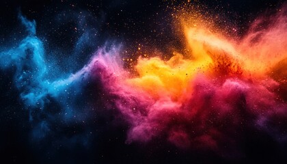 Fototapeta premium Vibrant Explosion of Colored Powders in Cyan Magenta Yellow Black on White Background
