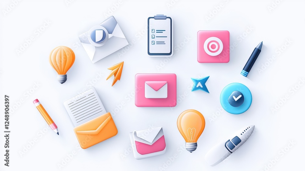 Poster a minimal business vector icon set with clean, sharp edges and uniform stroke widths, arranged on a 