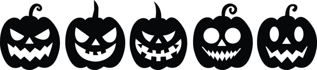 Halloween pumpkin icon set.Evil pumpkin symbol. Halloween decoration cartoon sign.Cute Creepy Spooky Halloween Pumpkin Fall Autumn Sticker Print Illustration.Halloween evil face vector illustration.