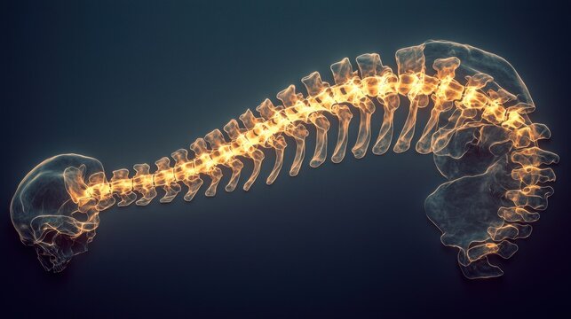 3D Spinal Anatomy, Flexible Vertebrae, Medical Illustration, Subtle Glowing Effect