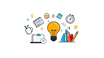 A sharp and professional business icon illustration pack, designed with clean line work and a sleek monochrome palette.