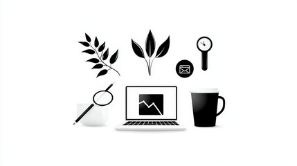 A sleek collection of business-themed icon illustrations in monochrome, balancing simplicity with expressive design.