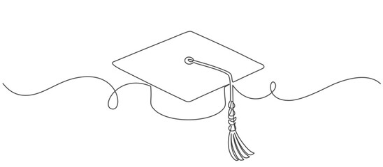 Graduation hat cap simple one line vector illustration, editable stroke vector eps