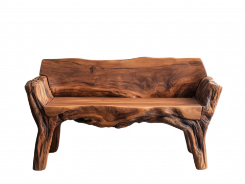 Beautifully crafted wooden bench showcasing natural textures, isolated on transparent or white background