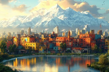 Fototapeta premium Kathmandu Cityscape with Himalayan Mountains Panorama