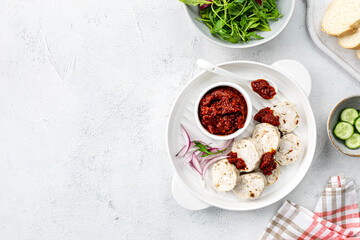 Chicken breast with cheese, baked in the oven on a white background. Diet food.