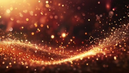 Obraz premium golden glittering wave with glowing bokeh lights on dark background for festive, luxury, and abstract design projects
