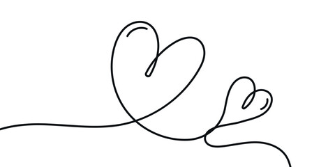 Hand drawn continuous of heart. Lineart romantic logo, icon, valentine element in trendy doodle style. love nubes art for wedding, birthday. Outline coquette vector illustration on white background.