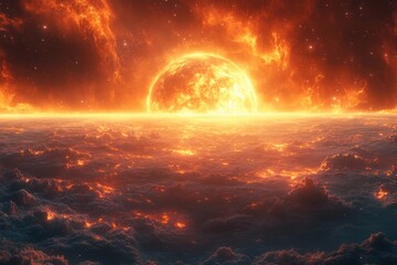 Obraz premium Vibrant Exoplanet in Distant Galaxy Surrounded by Bright Stars and Ethereal Light