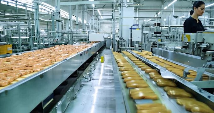 Bread Production Line in Modern Bakery Factory