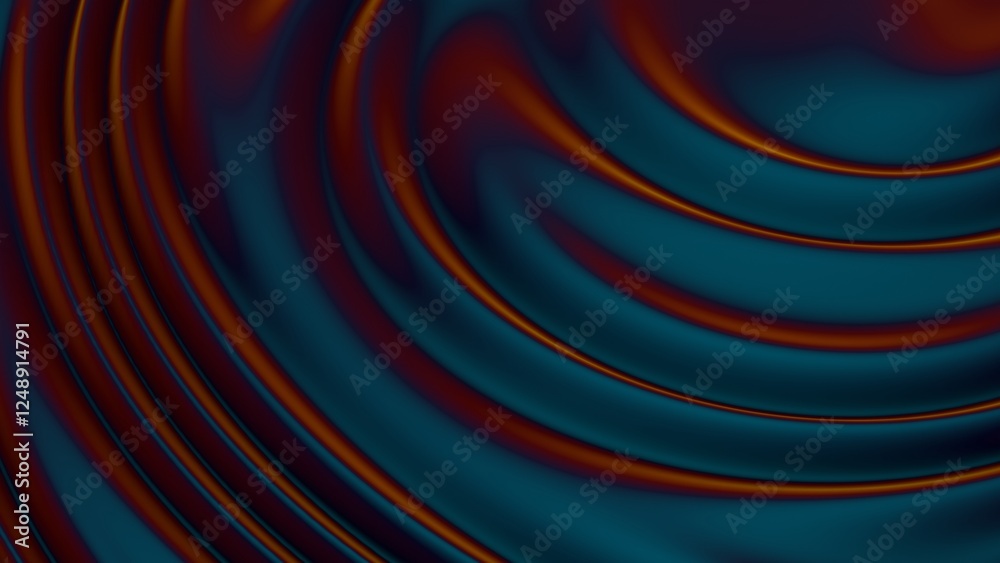 Aufkleber abstract fluid waves in deep blue and orange tones with smooth curves, creating a futuristic and ele
