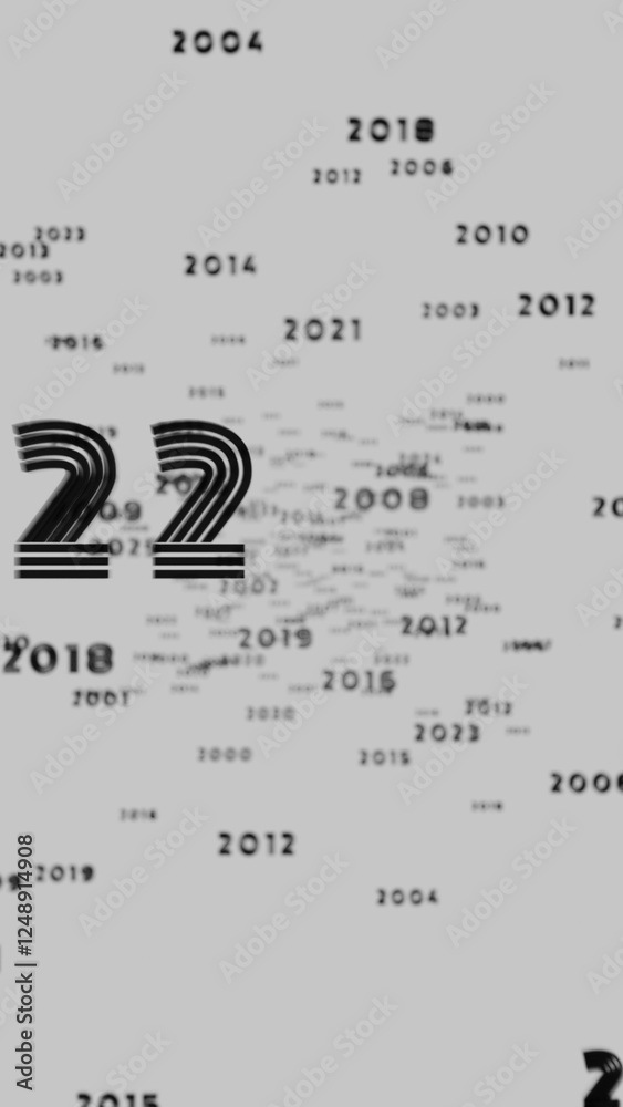 Aufkleber Abstract floating typography with distorted months and 2025, creating a futuristic motion blur effect.........