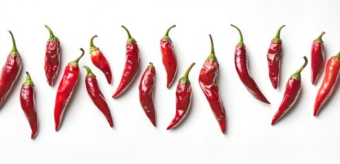 Red Chili Peppers Row, White Background, Food Banner