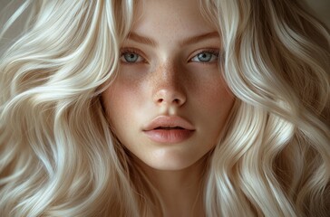 Naklejka premium Close-up portrait of luxurious wavy hair with shine and texture in soft lighting