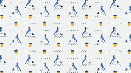 Blue Jay's and acorns pattern design.