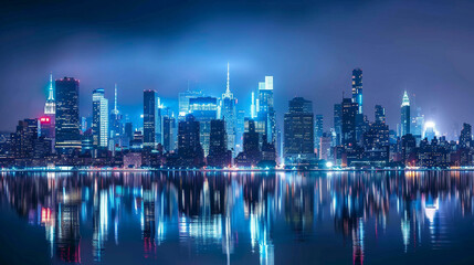 Fototapeta premium Neon-Lit Futuristic City Skyline Against a Starry Night