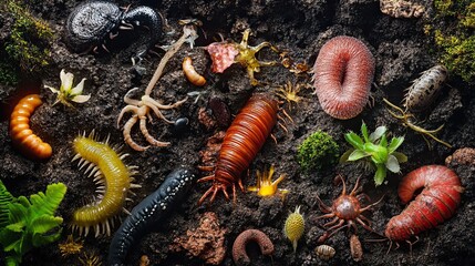 A macro view of soil biodiversity revealing diverse creepy crawlies in their natural habitat