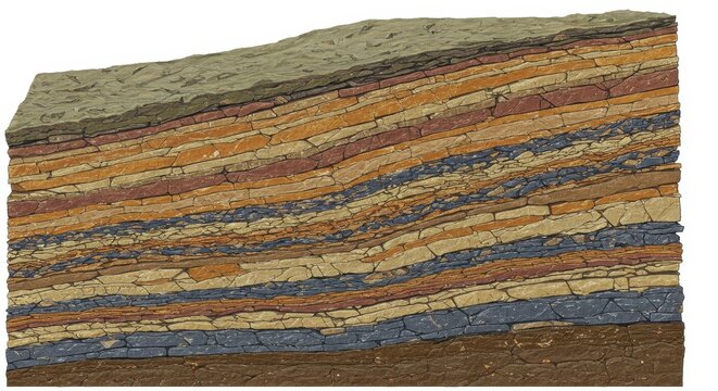 Detailed Geological Rock Layer Illustration Showing Sedimentary Strata and Earth Layers for Educational and Scientific Use