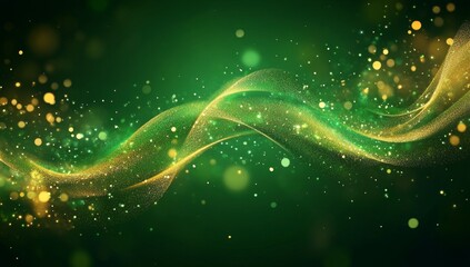 Golden wave, green bokeh, sparkle, abstract, background, digital art, design, website