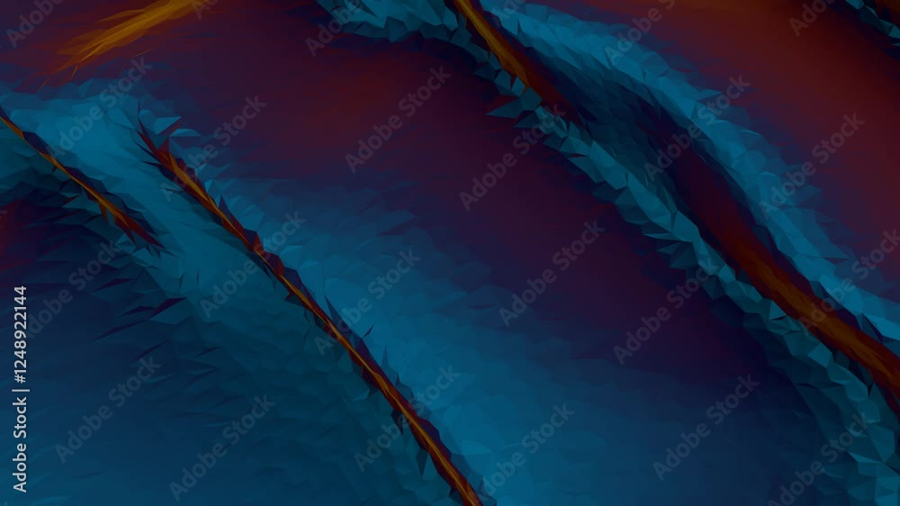 Aufkleber abstract 3d low-poly surface with blue gradients and orange accents, creating a futuristic digital t