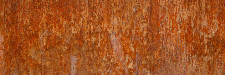 Panoramic grunge rusted metal texture, rust and oxidized metal background. Old metal iron panel.