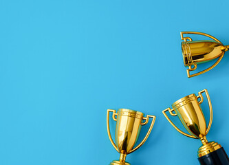 Winner or champion cup on bright background, Flat Lay