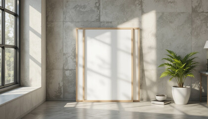 Blank picture frame on textured marble wall