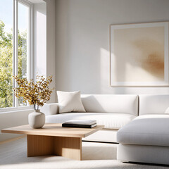 Spacious Modern Living Room Bathed in Natural Light with Floor-to-Wall Windows- Generative AI