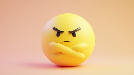 Fototapeta premium 3D human emoticon, pouting, crossed arms, cute aesthetic, soft gradients