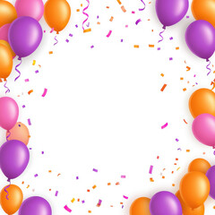 Festive frame with colorful balloons and confetti, perfect for celebrations. This vibrant design adds joyful touch to any event or announcement