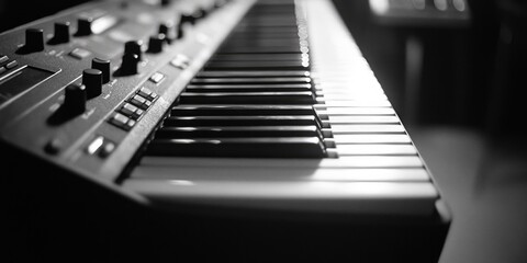 Musical instrument with black and white keys.