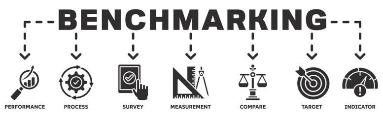 Benchmarking icon vector illustration banner web of performance, process, survey, measurement, compare, target, and indicator 