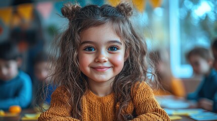 Children sharing easter crafts in a bright classroom environment