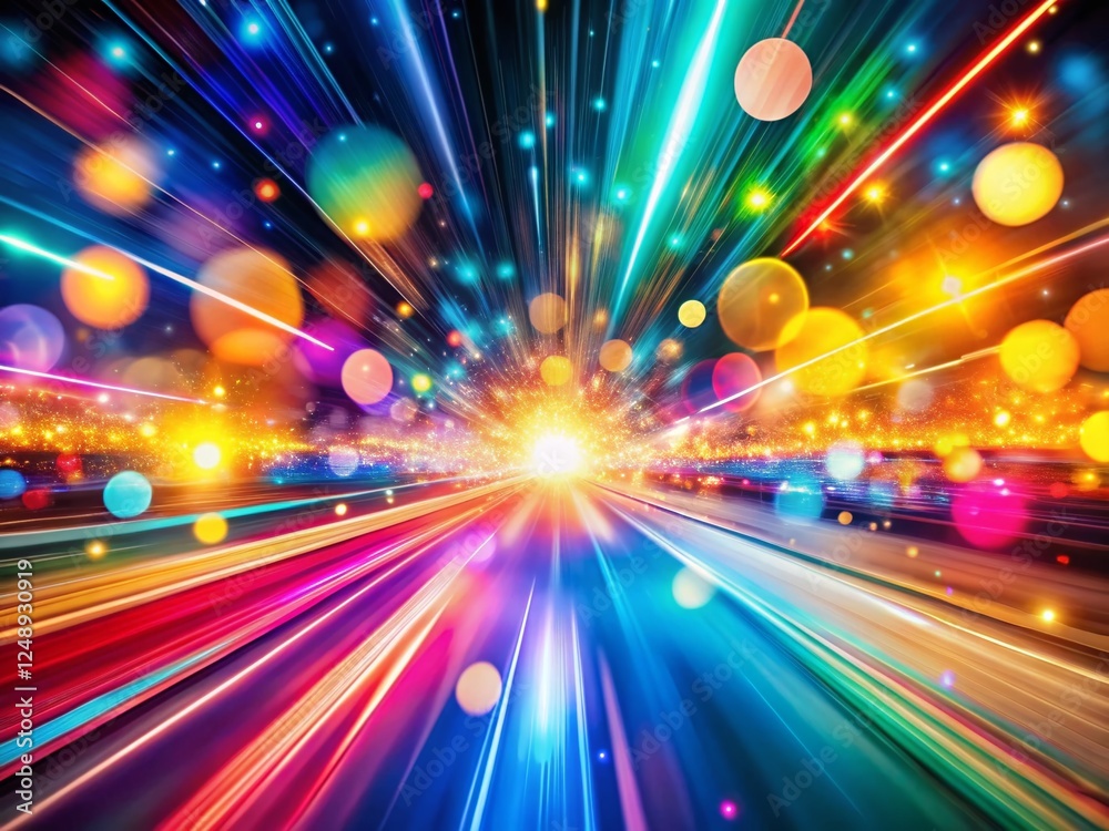 Poster abstract colorful speed lines background with bokeh effect - dynamic motion blur stock photo