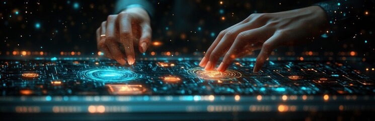 Digital Technology Connectivity in Cybersecurity with Business Professional and Holographic Interface in Server Room