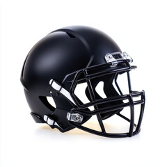 Naklejka premium sleek black football helmet isolated on white background, showcasing its modern design and protective features. Perfect for sports enthusiasts and athletes