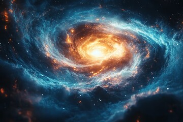 Obraz premium Surreal Cosmic Vortex in Vibrant Blue Illuminated by Ethereal Light Beams