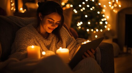 A job seeker browsing online job listings on a tablet in a cozy setting