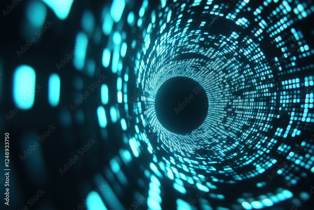 Poster exploring digital dimensions data stream visualization virtual space abstract art futuristic environ
